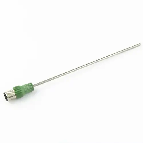 Mineral insulated K Type thermocouple, overmoulded M12 connector
Series: TCSV12
Measuring range: up to 1,150 °C
Sensor: Type K
Connection: compensated