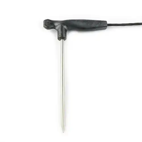 Food temperature probe for use in ovens with polymer handle, IP67, FDA approved
Series: P078006A
Temperatures: 260 °C; 300 °C peak
Sensor: Pt1000
Materials: AISI 316, polymer