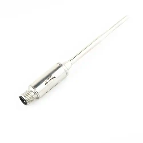 Pt100 RTD probe assembly with integrated 4-20mA transmitter, metal body
Series: EVOXF
Measuring Range: -50 to 300 °C
Output: 4-20 mA
Connection: M12 connector