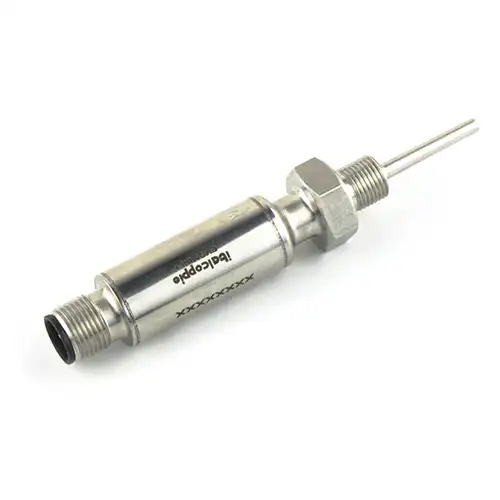 Threaded Pt100 probe, integrated 4-20mA transmitter, metal body
Series: EVOXTM
Measuring Range: -50 to 110°C
Output: 4-20 mA
Connection: M12 connector