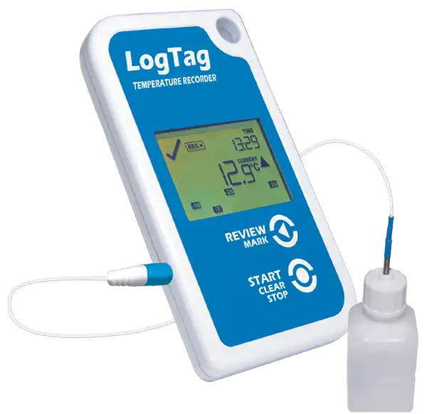 LogTag TRED30-16R temperature probe with glycol bottle